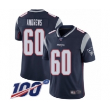 Men's New England Patriots #60 David Andrews Navy Blue Team Color Vapor Untouchable Limited Player 100th Season Football Jersey