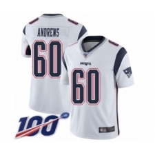 Men's New England Patriots #60 David Andrews White Vapor Untouchable Limited Player 100th Season Football Jersey