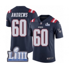 Men's Nike New England Patriots #60 David Andrews Limited Navy Blue Rush Vapor Untouchable Super Bowl LIII Bound NFL Jersey