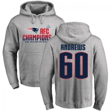 Nike New England Patriots #60 David Andrews Heather Gray 2017 AFC Champions Pullover Hoodie