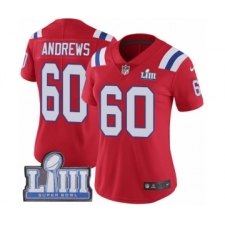 Women's Nike New England Patriots #60 David Andrews Red Alternate Vapor Untouchable Limited Player Super Bowl LIII Bound NFL Jersey