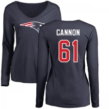 NFL Women's Nike New England Patriots #61 Marcus Cannon Navy Blue Name & Number Logo Slim Fit Long Sleeve T-Shirt