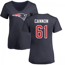 NFL Women's Nike New England Patriots #61 Marcus Cannon Navy Blue Name & Number Logo Slim Fit T-Shirt