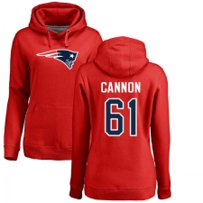 NFL Women's Nike New England Patriots #61 Marcus Cannon Red Name & Number Logo Pullover Hoodie