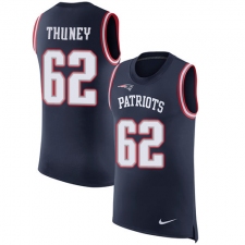 Men's Nike New England Patriots #62 Joe Thuney Limited Navy Blue Rush Player Name & Number Tank Top NFL Jersey