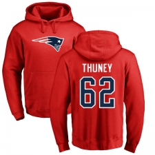 NFL Nike New England Patriots #62 Joe Thuney Red Name & Number Logo Pullover Hoodie