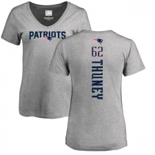 NFL Women's Nike New England Patriots #62 Joe Thuney Ash Backer V-Neck T-Shirt
