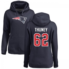 NFL Women's Nike New England Patriots #62 Joe Thuney Navy Blue Name & Number Logo Pullover Hoodie