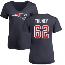 NFL Women's Nike New England Patriots #62 Joe Thuney Navy Blue Name & Number Logo Slim Fit T-Shirt