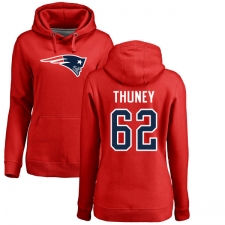 NFL Women's Nike New England Patriots #62 Joe Thuney Red Name & Number Logo Pullover Hoodie