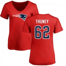 NFL Women's Nike New England Patriots #62 Joe Thuney Red Name & Number Logo Slim Fit T-Shirt