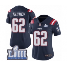 Women's Nike New England Patriots #62 Joe Thuney Limited Navy Blue Rush Vapor Untouchable Super Bowl LIII Bound NFL Jersey