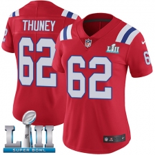 Women's Nike New England Patriots #62 Joe Thuney Red Alternate Vapor Untouchable Limited Player Super Bowl LII NFL Jersey