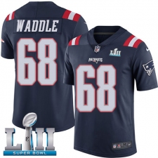 Men's Nike New England Patriots #68 LaAdrian Waddle Limited Navy Blue Rush Vapor Untouchable Super Bowl LII NFL Jersey