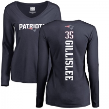 NFL Women's Nike New England Patriots #35 Mike Gillislee Navy Blue Backer Slim Fit Long Sleeve T-Shirt