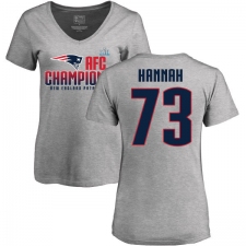 Women's Nike New England Patriots #73 John Hannah Heather Gray 2017 AFC Champions V-Neck T-Shirt