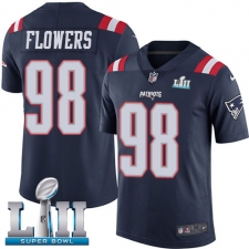 Men's Nike New England Patriots #98 Trey Flowers Limited Navy Blue Rush Vapor Untouchable Super Bowl LII NFL Jersey