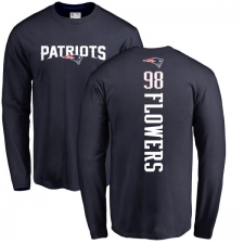 NFL Nike New England Patriots #98 Trey Flowers Navy Blue Backer Long Sleeve T-Shirt