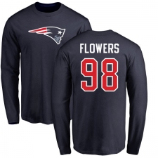 NFL Nike New England Patriots #98 Trey Flowers Navy Blue Name & Number Logo Long Sleeve T-Shirt