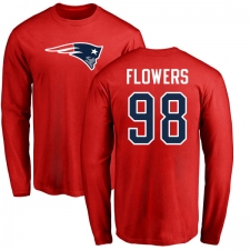 NFL Nike New England Patriots #98 Trey Flowers Red Name & Number Logo Long Sleeve T-Shirt