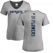 NFL Women's Nike New England Patriots #98 Trey Flowers Ash Backer V-Neck T-Shirt