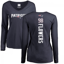 NFL Women's Nike New England Patriots #98 Trey Flowers Navy Blue Backer Slim Fit Long Sleeve T-Shirt