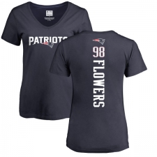 NFL Women's Nike New England Patriots #98 Trey Flowers Navy Blue Backer T-Shirt