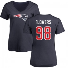 NFL Women's Nike New England Patriots #98 Trey Flowers Navy Blue Name & Number Logo Slim Fit T-Shirt