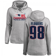 Women's Nike New England Patriots #98 Trey Flowers Heather Gray 2017 AFC Champions Pullover Hoodie