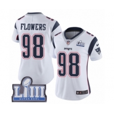 Women's Nike New England Patriots #98 Trey Flowers White Vapor Untouchable Limited Player Super Bowl LIII Bound NFL Jersey