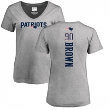 NFL Women's Nike New England Patriots #90 Malcom Brown Ash Backer V-Neck T-Shirt