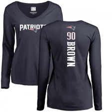 NFL Women's Nike New England Patriots #90 Malcom Brown Navy Blue Backer Slim Fit Long Sleeve T-Shirt