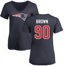 NFL Women's Nike New England Patriots #90 Malcom Brown Navy Blue Name & Number Logo Slim Fit T-Shirt