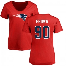 NFL Women's Nike New England Patriots #90 Malcom Brown Red Name & Number Logo Slim Fit T-Shirt