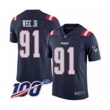 Men's New England Patriots #91 Deatrich Wise Jr Limited Navy Blue Rush Vapor Untouchable 100th Season Football Jersey