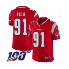 Men's New England Patriots #91 Deatrich Wise Jr Limited Red Inverted Legend 100th Season Football Jersey