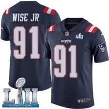 Men's Nike New England Patriots #91 Deatrich Wise Jr Limited Navy Blue Rush Vapor Untouchable Super Bowl LII NFL Jersey
