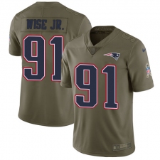 Men's Nike New England Patriots #91 Deatrich Wise Jr Limited Olive 2017 Salute to Service NFL Jersey