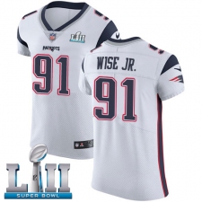 Men's Nike New England Patriots #91 Deatrich Wise Jr White Vapor Untouchable Elite Player Super Bowl LII NFL Jersey