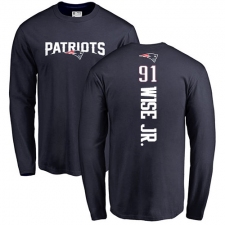NFL Nike New England Patriots #91 Deatrich Wise Jr Navy Blue Backer Long Sleeve T-Shirt