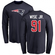 NFL Nike New England Patriots #91 Deatrich Wise Jr Navy Blue Name & Number Logo Long Sleeve T-Shirt