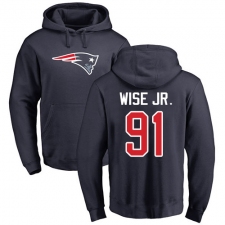 NFL Nike New England Patriots #91 Deatrich Wise Jr Navy Blue Name & Number Logo Pullover Hoodie