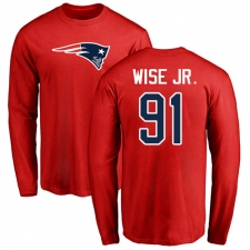 NFL Nike New England Patriots #91 Deatrich Wise Jr Red Name & Number Logo Long Sleeve T-Shirt