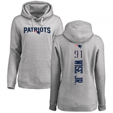 NFL Women's Nike New England Patriots #91 Deatrich Wise Jr Ash Backer Pullover Hoodie