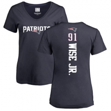 NFL Women's Nike New England Patriots #91 Deatrich Wise Jr Navy Blue Backer T-Shirt