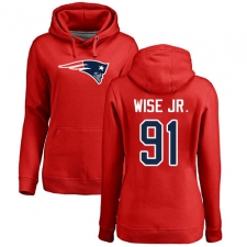 NFL Women's Nike New England Patriots #91 Deatrich Wise Jr Red Name & Number Logo Pullover Hoodie