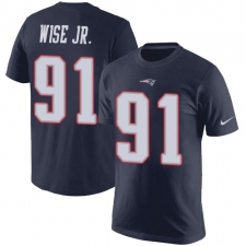 Nike New England Patriots #91 Deatrich Wise Jr Navy Blue Rush Pride Name & Number T-Shirt