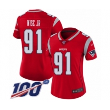 Women's New England Patriots #91 Deatrich Wise Jr Limited Red Inverted Legend 100th Season Football Jersey