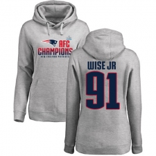 Women's Nike New England Patriots #91 Deatrich Wise Jr Heather Gray 2017 AFC Champions Pullover Hoodie