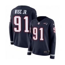 Women's Nike New England Patriots #91 Deatrich Wise Jr Limited Navy Blue Therma Long Sleeve NFL Jersey